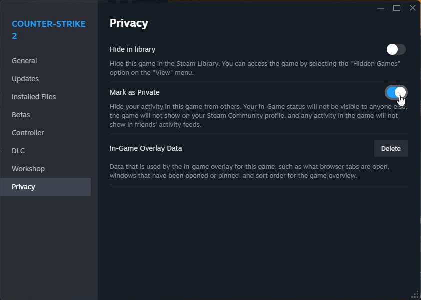 В бета-версию клиента Steam добавили возможность скрывать игры как приватные и обновлённую корзину